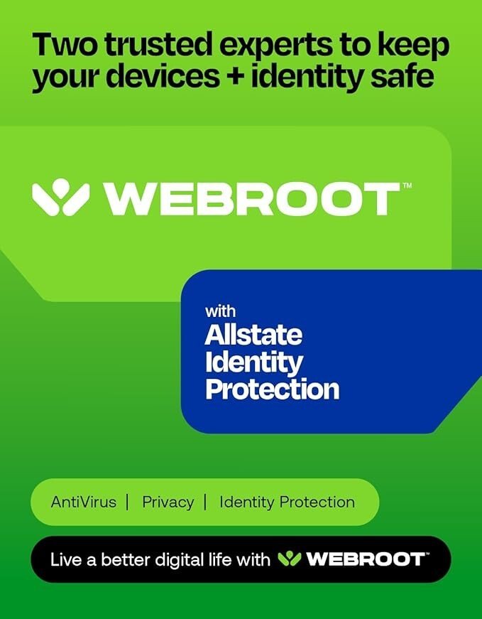 Webroot Premium 2025 with Allstate Identity Protection | 5 Device, 1 Year | Antivirus and Internet Security Software, Advanced Dark Web Monitoring, Password Manager | NEW [Online Code]